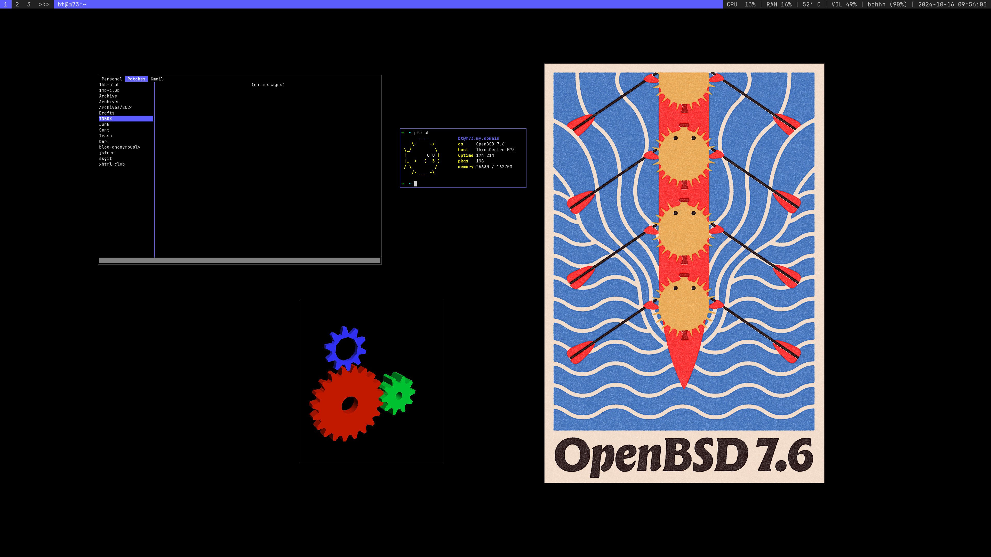 Screenshot of dwm running on OpenBSD via desktop